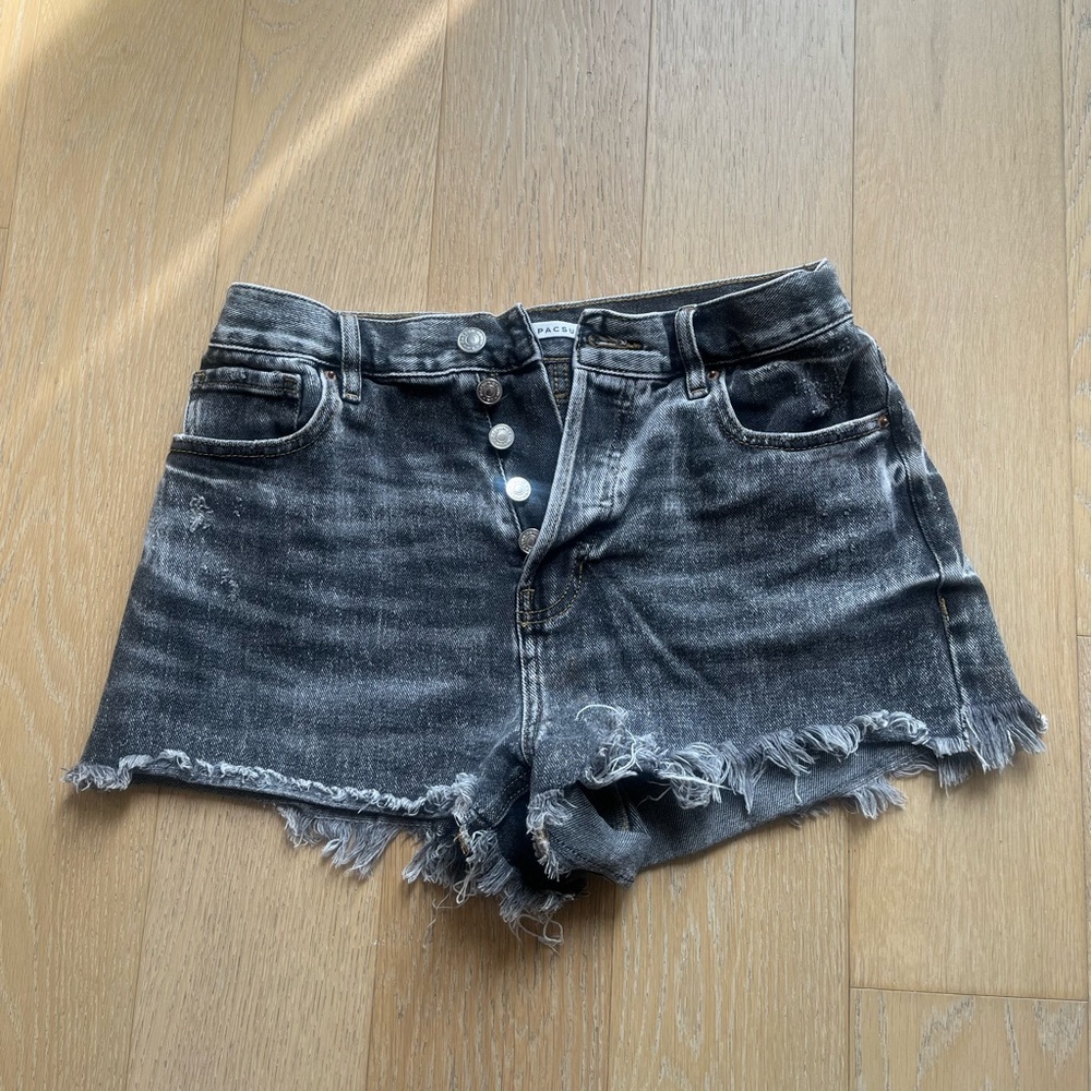 Black Frayed Vintage High Waisted Denim Shorts — slightly longer inseam